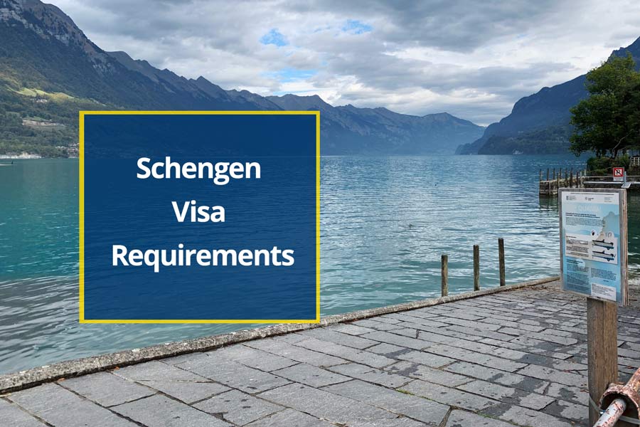 Schengen Visa Requirements, with a beautiful scenery in Switzerland in the background