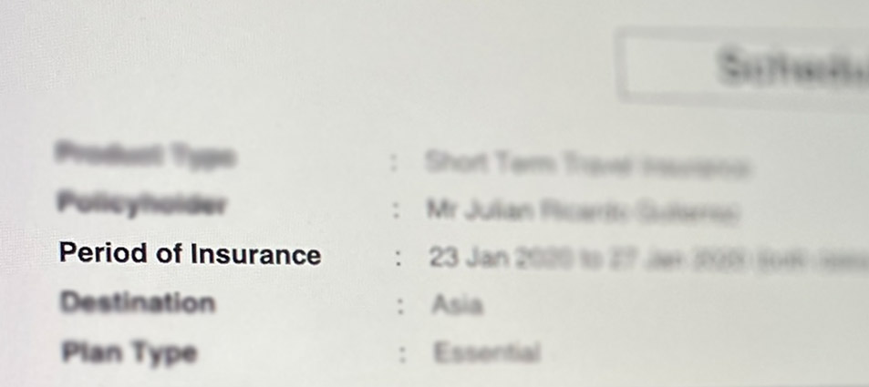 Travel insurance covered period text