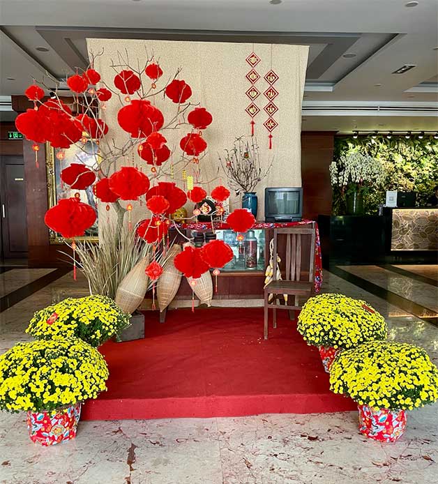 A decoration in a hotel lobby in district 1, Ho Chi Minh City, Vietnam during the lunar new year